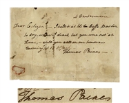 Very Rare Thomas Paine Autograph Letter Signed, to Fellow Revolutionary Ira Allen